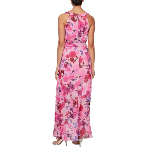SLNY Chiffon V-Neck Wrap with Cascade Ruffle Special Occasion Dress, Hot Pink 16 - Picture 2 of 2